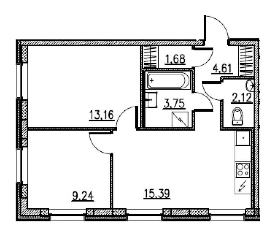 Двухкомнатная квартира в : площадь 49.95 м2 , этаж: 2 – купить в Санкт-Петербурге
